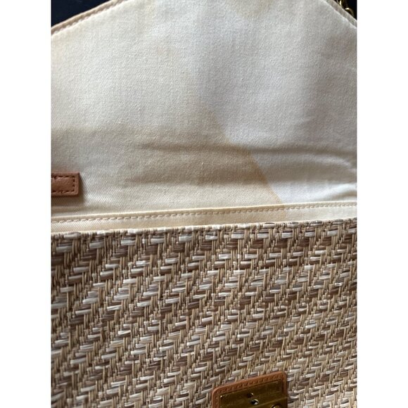 J.Crew Beige Straw Woven Crossbody Bag With Gold Chain Strap & Turn Lock Closure - Picture 2 of 8